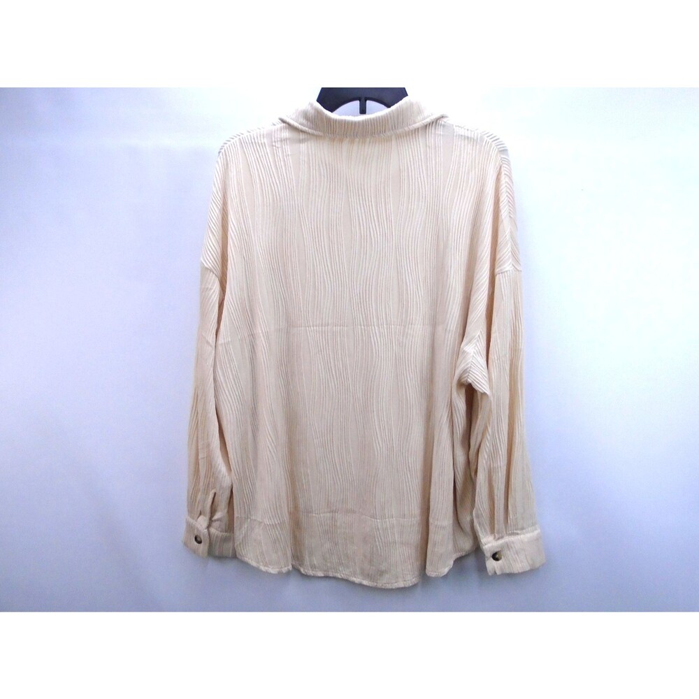 Teepie Womens Button Blouse Size L Ribbed with Pocket lapel V-neck - Picture 8 of 12